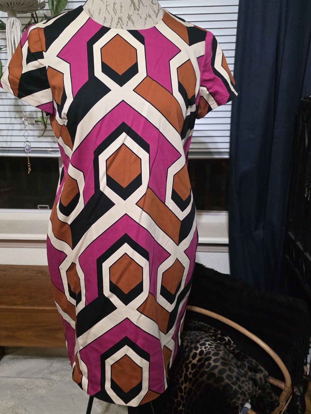 Anthropologie Corey Lynn Calter Mini Dress in Fuchsia, Black & Tan Has Pockets